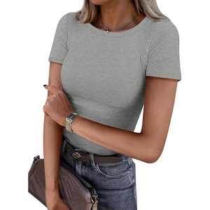 image:imageATHMILE Womens Long Sleeve CrewneckV Neck Ribbed Tops Fall Fitted Stretch Casual Basic T Shirts 2026Bheather Grey