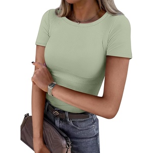 image:imageATHMILE Womens Long Sleeve CrewneckV Neck Ribbed Tops Fall Fitted Stretch Casual Basic T Shirts 2026Bsage Green