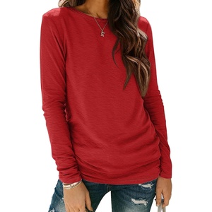 image:imageATHMILE Womens Long Sleeve Shirts Basic Tee Casual Tops Cotton Underscrub  Fall Clothes Loose Fit Winter Fashion Teen Girl School Outfits Teacher Ladies BusinessRed