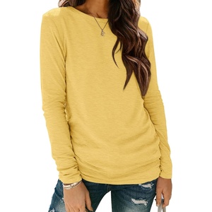 image:imageATHMILE Womens Long Sleeve Shirts Basic Tee Casual Tops Cotton Underscrub  Fall Clothes Loose Fit Winter Fashion Teen Girl School Outfits Teacher Ladies BusinessYellow