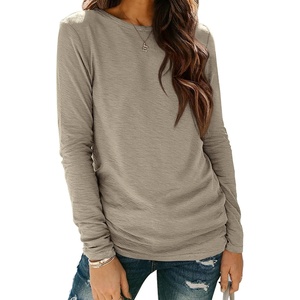 image:imageATHMILE Womens Long Sleeve Shirts Basic Tee Casual Tops Cotton Underscrub  Fall Clothes Loose Fit Winter Fashion Teen Girl School Outfits Teacher Ladies BusinessKhaki