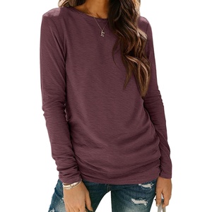 image:imageATHMILE Womens Long Sleeve Shirts Basic Tee Casual Tops Cotton Underscrub  Fall Clothes Loose Fit Winter Fashion Teen Girl School Outfits Teacher Ladies BusinessWine Red