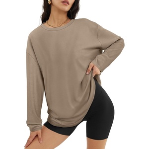 image:imageATHMILE Womens Oversized Long Sleeve T Shirts Basic Crewneck Tee Fall Tops Casual Workout Fashion Casual Y2K ClothesKhaki