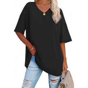 image:imageATHMILE Womens Oversized Shirts V Neck Plus Size Spring Workout Summer Tops Beach Vacation 2026 Gym Clothes Basic TeeBlack
