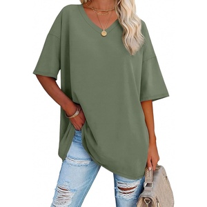 image:imageATHMILE Womens Oversized Shirts V Neck Plus Size Spring Workout Summer Tops Beach Vacation 2026 Gym Clothes Basic TeeDark Gray Green