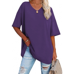 image:imageATHMILE Womens Oversized Shirts V Neck Plus Size Spring Workout Summer Tops Beach Vacation 2026 Gym Clothes Basic TeeDark Purple