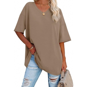 image:imageATHMILE Womens Oversized Shirts V Neck Plus Size Spring Workout Summer Tops Beach Vacation 2026 Gym Clothes Basic TeeDesert