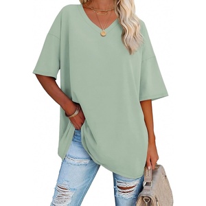 image:imageATHMILE Womens Oversized Shirts V Neck Plus Size Spring Workout Summer Tops Beach Vacation 2026 Gym Clothes Basic TeeGray Green