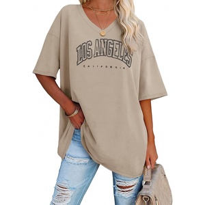 image:imageATHMILE Womens Oversized Shirts V Neck Plus Size Spring Workout Summer Tops Beach Vacation 2026 Gym Clothes Basic TeeKhaki1