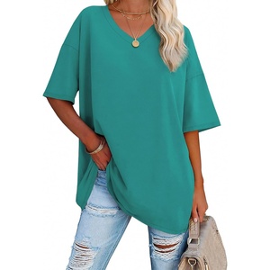 image:imageATHMILE Womens Oversized Shirts V Neck Plus Size Spring Workout Summer Tops Beach Vacation 2026 Gym Clothes Basic TeeLake Green