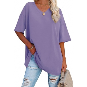 image:imageATHMILE Womens Oversized Shirts V Neck Plus Size Spring Workout Summer Tops Beach Vacation 2026 Gym Clothes Basic TeeLavender