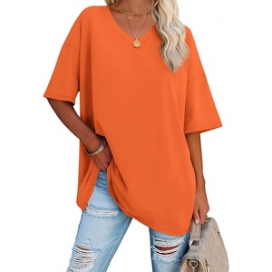 image:imageATHMILE Womens Oversized Shirts V Neck Plus Size Spring Workout Summer Tops Beach Vacation 2026 Gym Clothes Basic TeeOrange
