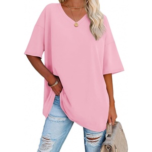 image:imageATHMILE Womens Oversized Shirts V Neck Plus Size Spring Workout Summer Tops Beach Vacation 2026 Gym Clothes Basic TeePink