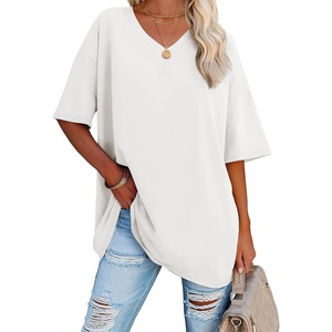 image:imageATHMILE Womens Oversized Shirts V Neck Plus Size Spring Workout Summer Tops Beach Vacation 2026 Gym Clothes Basic TeeWhite