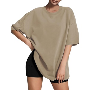 image:imageATHMILE Womens Oversized T Shirts Loose Fit Crewneck Short Sleeve Tops Summer Casual Blouse Y2K Basic Tee 2023Khaki