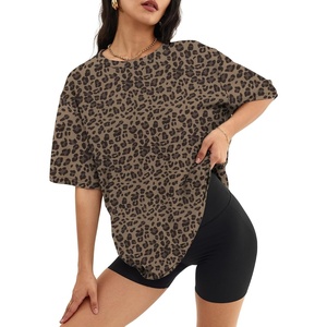 image:imageATHMILE Womens Oversized T Shirts Short Sleeve Workout Tops  Cotton Casual Loose Fit Basic Graphics Gym Summer Plus Size Fashion ClothesLeopard