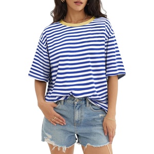 image:imageATHMILE Womens Oversized T Shirts Short Sleeve Workout Tops  Cotton Casual Loose Fit Basic Graphics Gym Summer Plus Size Fashion ClothesStriped Blue  White