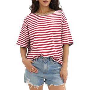 image:imageATHMILE Womens Oversized T Shirts Short Sleeve Workout Tops  Cotton Casual Loose Fit Basic Graphics Gym Summer Plus Size Fashion ClothesStriped Red  White