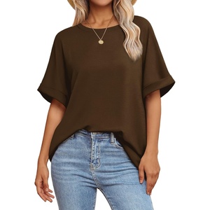 image:imageATHMILE Womens Oversized T Shirts Summer Tops Spring Casual Loose Fit Workout Short Sleeve 2026 Beach VacationBrown