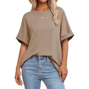 image:imageATHMILE Womens Oversized T Shirts Summer Tops Spring Casual Loose Fit Workout Short Sleeve 2026 Beach VacationKhaki