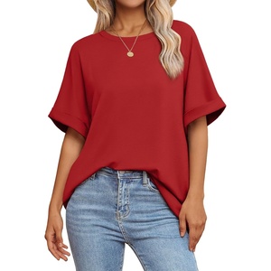 image:imageATHMILE Womens Oversized T Shirts Summer Tops Spring Casual Loose Fit Workout Short Sleeve 2026 Beach VacationRed