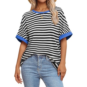 image:imageATHMILE Womens Oversized T Shirts Summer Tops Spring Casual Loose Fit Workout Short Sleeve 2026 Beach VacationStriped Black  White