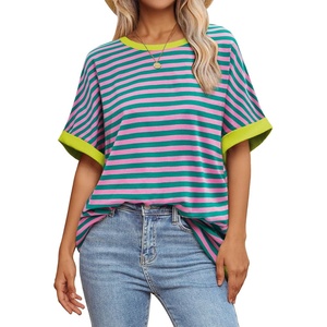 image:imageATHMILE Womens Oversized T Shirts Summer Tops Spring Casual Loose Fit Workout Short Sleeve 2026 Beach VacationStriped Pink  Green