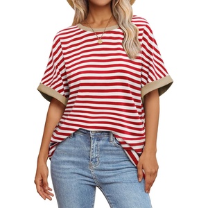 image:imageATHMILE Womens Oversized T Shirts Summer Tops Spring Casual Loose Fit Workout Short Sleeve 2026 Beach VacationStriped Red  White