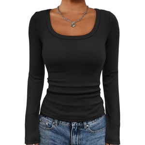 image:imageATHMILE Womens Scoop Neck Long Sleeve Tops Fashion Ribbed Knit Shirts Slim Fitted Casual Basic Tee T Shirt for Women 2026Ablack