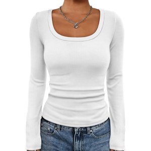 image:imageATHMILE Womens Scoop Neck Long Sleeve Tops Fashion Ribbed Knit Shirts Slim Fitted Casual Basic Tee T Shirt for Women 2026Awhite