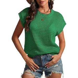 image:imageATHMILE Womens Spring Tops Summer Shirts Beach Vacation Crochet Cap Sleeve Knit Sweater Pullover Cute Fashion ClothesGreen