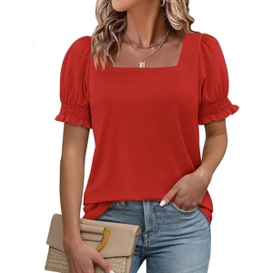 image:imageATHMILE Womens Summer Tops Square Neck Dressy Casual Blouses Ruffle Sleeve Cute Spring Beach Vacation CausalRed