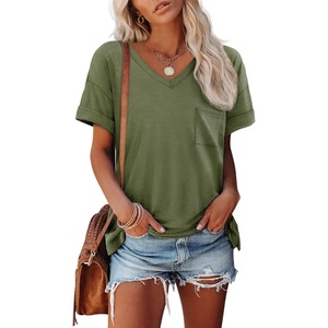 image:imageATHMILE Womens T Shirts Short Sleeve V Neck Summer Tops Basic Tees  Lightweight Breathable Casual Sorf Plus Size Spring Summer Tops ClothesArmy Green