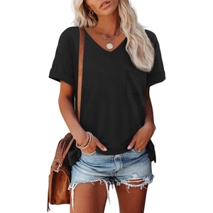 image:imageATHMILE Womens T Shirts Short Sleeve V Neck Summer Tops Basic Tees  Lightweight Breathable Casual Sorf Plus Size Spring Summer Tops ClothesBlack