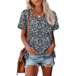 image:imageATHMILE Womens T Shirts Short Sleeve V Neck Summer Tops Basic Tees  Lightweight Breathable Casual Sorf Plus Size Spring Summer Tops ClothesBlue Flowers
