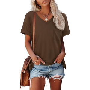 image:imageATHMILE Womens T Shirts Short Sleeve V Neck Summer Tops Basic Tees  Lightweight Breathable Casual Sorf Plus Size Spring Summer Tops ClothesBrown