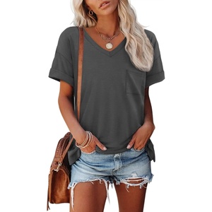 image:imageATHMILE Womens T Shirts Short Sleeve V Neck Summer Tops Basic Tees  Lightweight Breathable Casual Sorf Plus Size Spring Summer Tops ClothesDark Gray