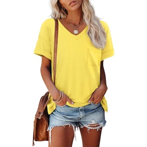 image:imageATHMILE Womens T Shirts Short Sleeve V Neck Summer Tops Basic Tees  Lightweight Breathable Casual Sorf Plus Size Spring Summer Tops ClothesLemon Yellow