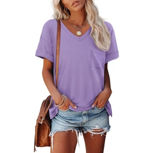 image:imageATHMILE Womens T Shirts Short Sleeve V Neck Summer Tops Basic Tees  Lightweight Breathable Casual Sorf Plus Size Spring Summer Tops ClothesLight Purple