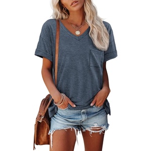 image:imageATHMILE Womens T Shirts Short Sleeve V Neck Summer Tops Basic Tees  Lightweight Breathable Casual Sorf Plus Size Spring Summer Tops ClothesNavy Blue