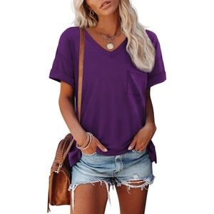 image:imageATHMILE Womens T Shirts Short Sleeve V Neck Summer Tops Basic Tees  Lightweight Breathable Casual Sorf Plus Size Spring Summer Tops ClothesPurple