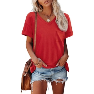image:imageATHMILE Womens T Shirts Short Sleeve V Neck Summer Tops Basic Tees  Lightweight Breathable Casual Sorf Plus Size Spring Summer Tops ClothesRed