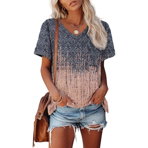 image:imageATHMILE Womens T Shirts Short Sleeve V Neck Summer Tops Basic Tees  Lightweight Breathable Casual Sorf Plus Size Spring Summer Tops ClothesTiedye Coral