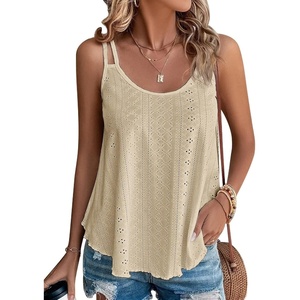 image:imageATHMILE Womens Tank Tops Sleeveless Summer Top Spaghetti Strap  Flowy Boho ClothesLoose Spring Shirt Loose FitBeach Vacation Camisole EyeletApricot