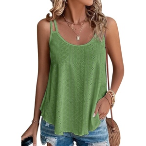 image:imageATHMILE Womens Tank Tops Sleeveless Summer Top Spaghetti Strap  Flowy Boho ClothesLoose Spring Shirt Loose FitBeach Vacation Camisole EyeletArmy Green