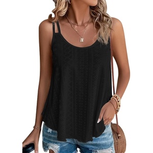 image:imageATHMILE Womens Tank Tops Sleeveless Summer Top Spaghetti Strap  Flowy Boho ClothesLoose Spring Shirt Loose FitBeach Vacation Camisole EyeletBlack