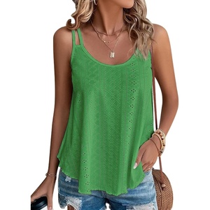 image:imageATHMILE Womens Tank Tops Sleeveless Summer Top Spaghetti Strap  Flowy Boho ClothesLoose Spring Shirt Loose FitBeach Vacation Camisole EyeletGrass Green