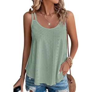 image:imageATHMILE Womens Tank Tops Sleeveless Summer Top Spaghetti Strap  Flowy Boho ClothesLoose Spring Shirt Loose FitBeach Vacation Camisole EyeletGreen