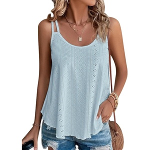 image:imageATHMILE Womens Tank Tops Sleeveless Summer Top Spaghetti Strap  Flowy Boho ClothesLoose Spring Shirt Loose FitBeach Vacation Camisole EyeletGrey Blue