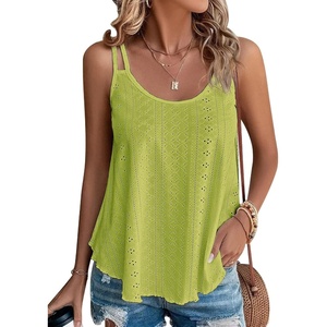 image:imageATHMILE Womens Tank Tops Sleeveless Summer Top Spaghetti Strap  Flowy Boho ClothesLoose Spring Shirt Loose FitBeach Vacation Camisole EyeletLime Green